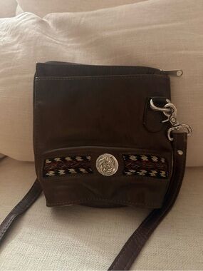 Leather Crossbody Bag with Decorative Embellishment - Brown
